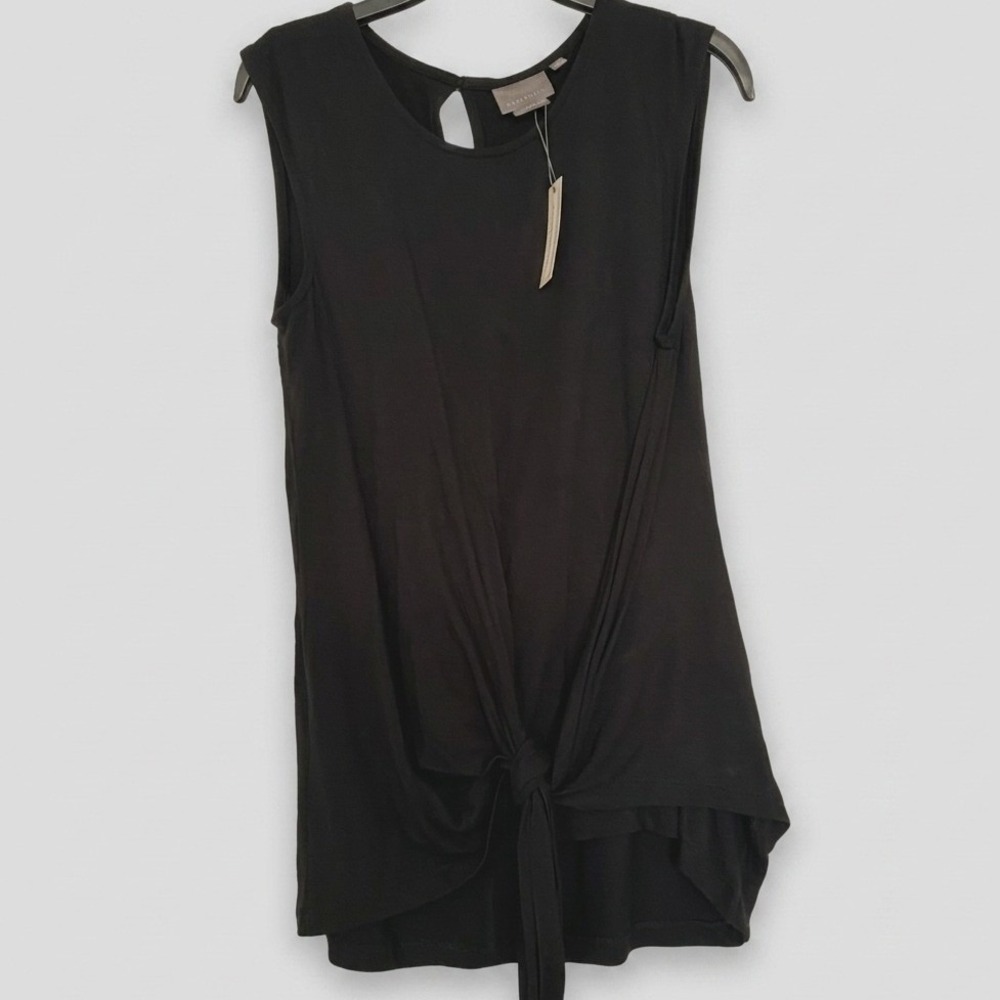 Vanessa Virginia Anthropologie Black Front Tie Knot Tunic Tank Top Small NWT